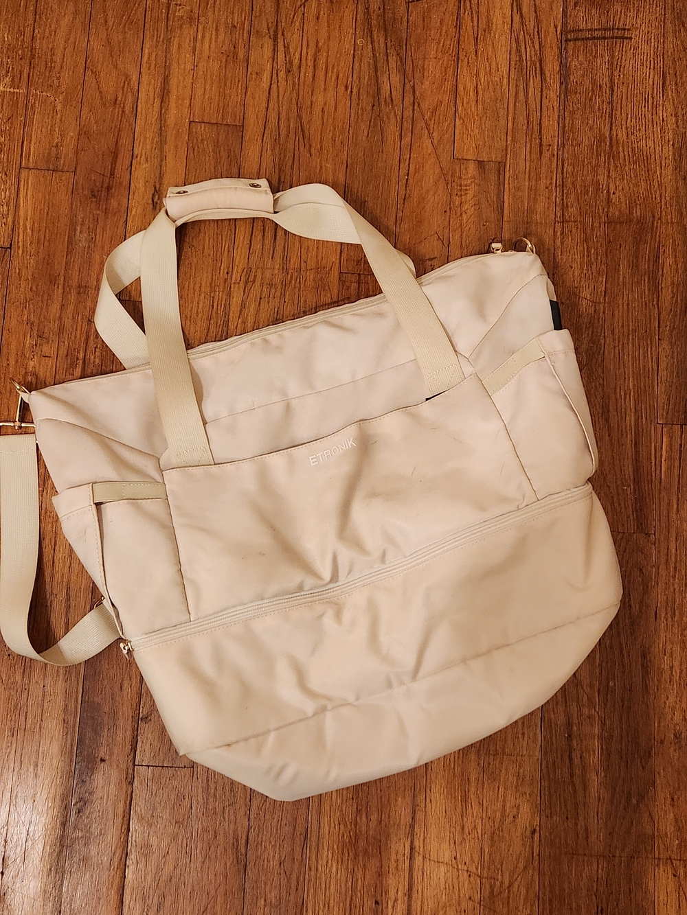 Cream Weekender Bag with Shoulder Strap